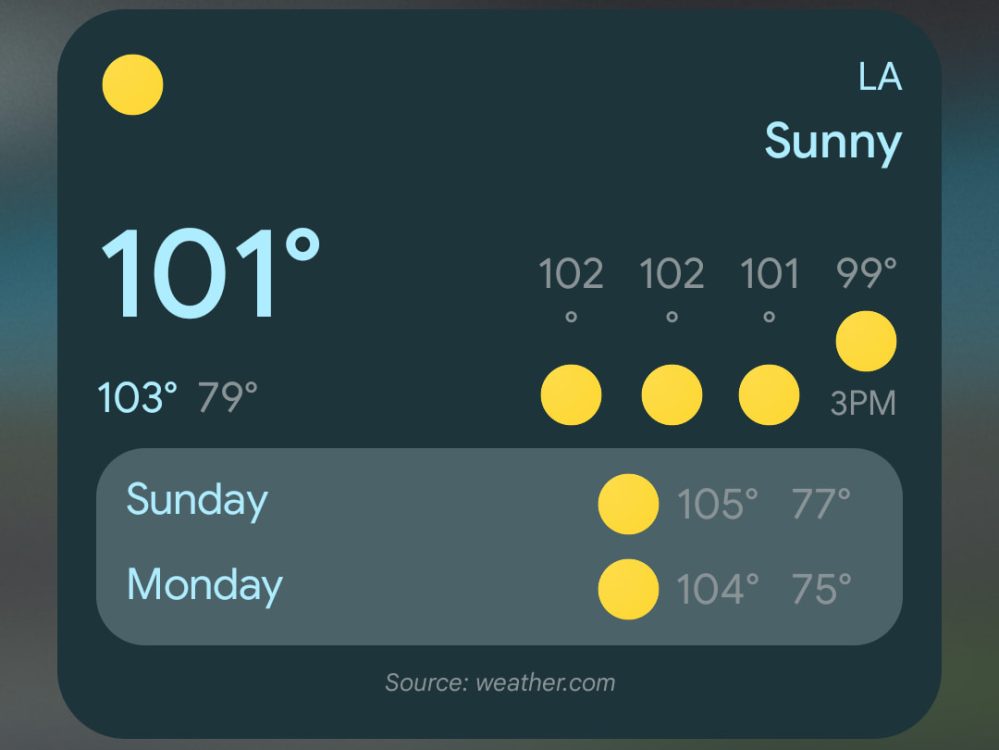 Pixel Weather widget breaks with 100 degree temps - 9to5Google