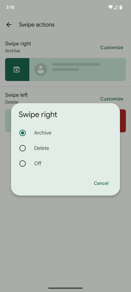 google messages swipe actions