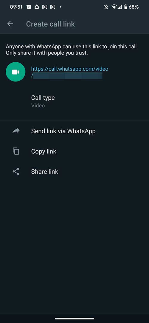 Tautan panggilan Whatsapp