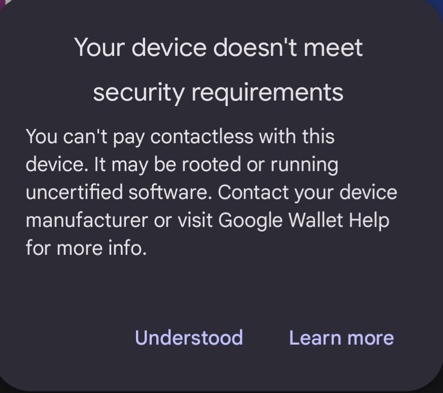 Google Wallet security requirements error blocks cards for some