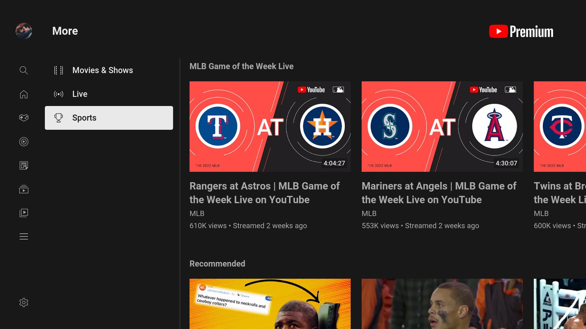 YouTube tweaks sidebar on its TV app w/ 'More' section