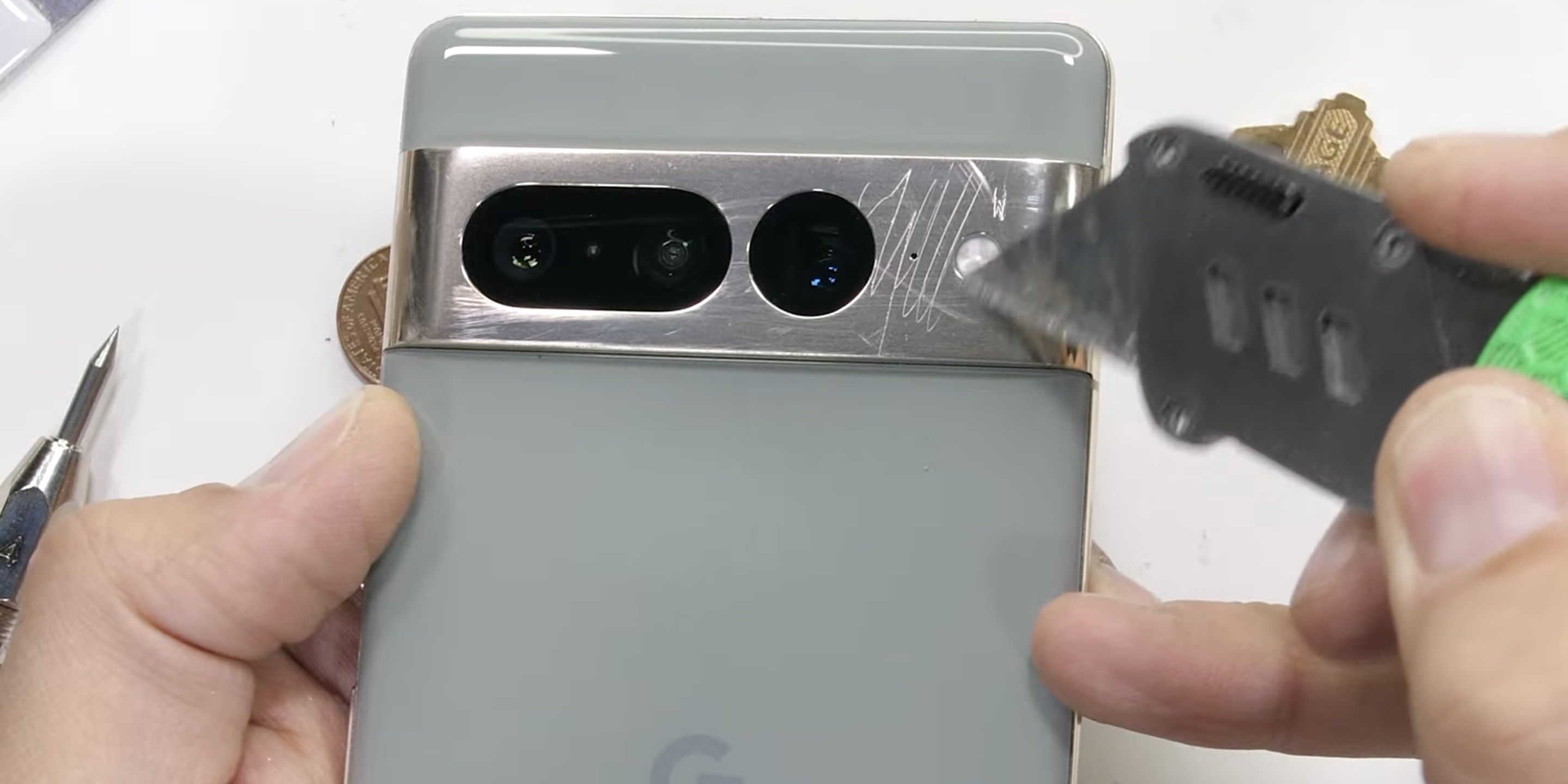 Pixel 7 Pro durability test shows scratched camera