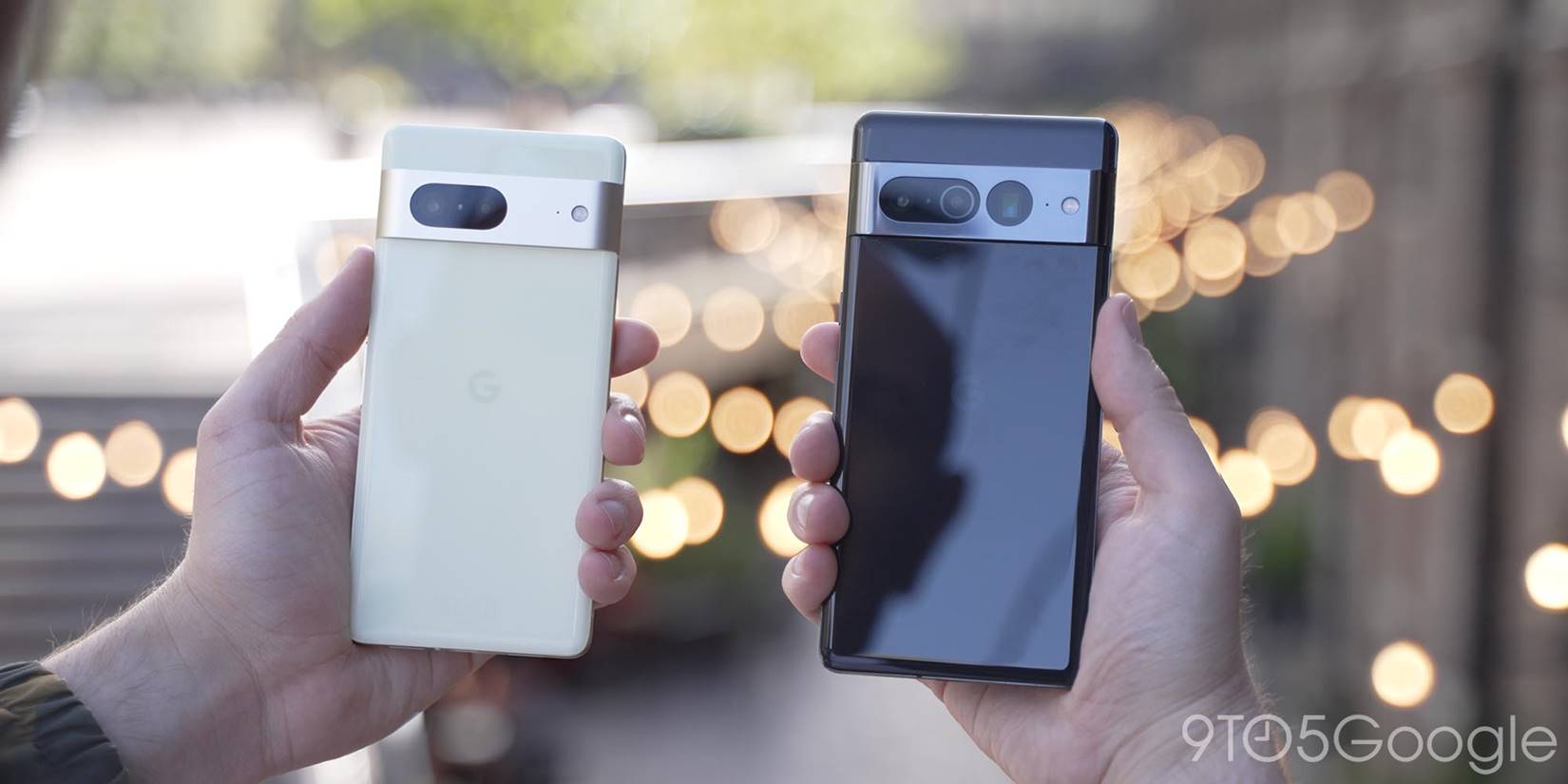 pixel 7 and pixel 7 pro in lemongrass and obsidian