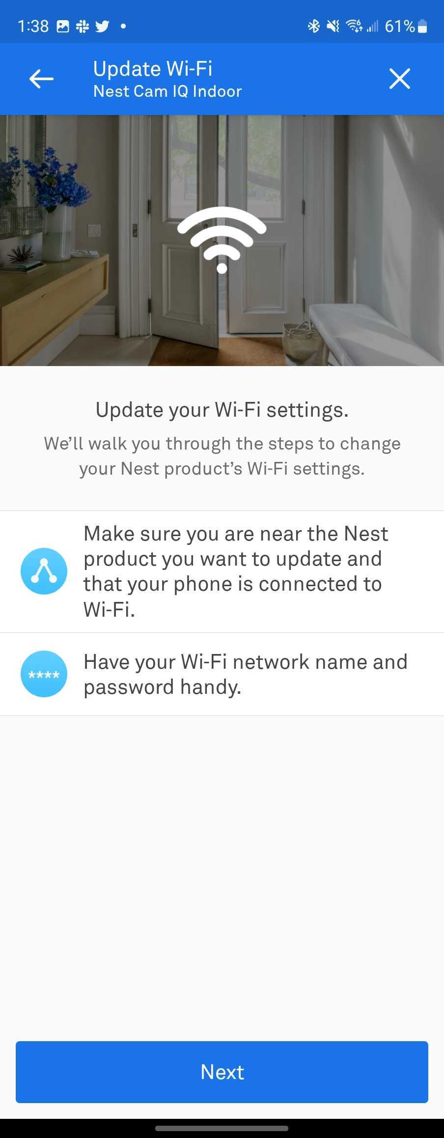 Nest Cam requires a reset to update WiFi details