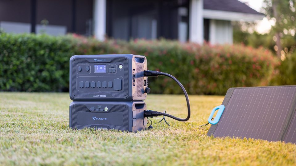 Bluetti AC300 with battery and solar panel