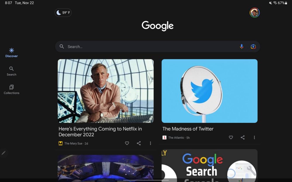 Google Discover lanza una interfaz de usuario de tres columnas antes de Pixel Tablet