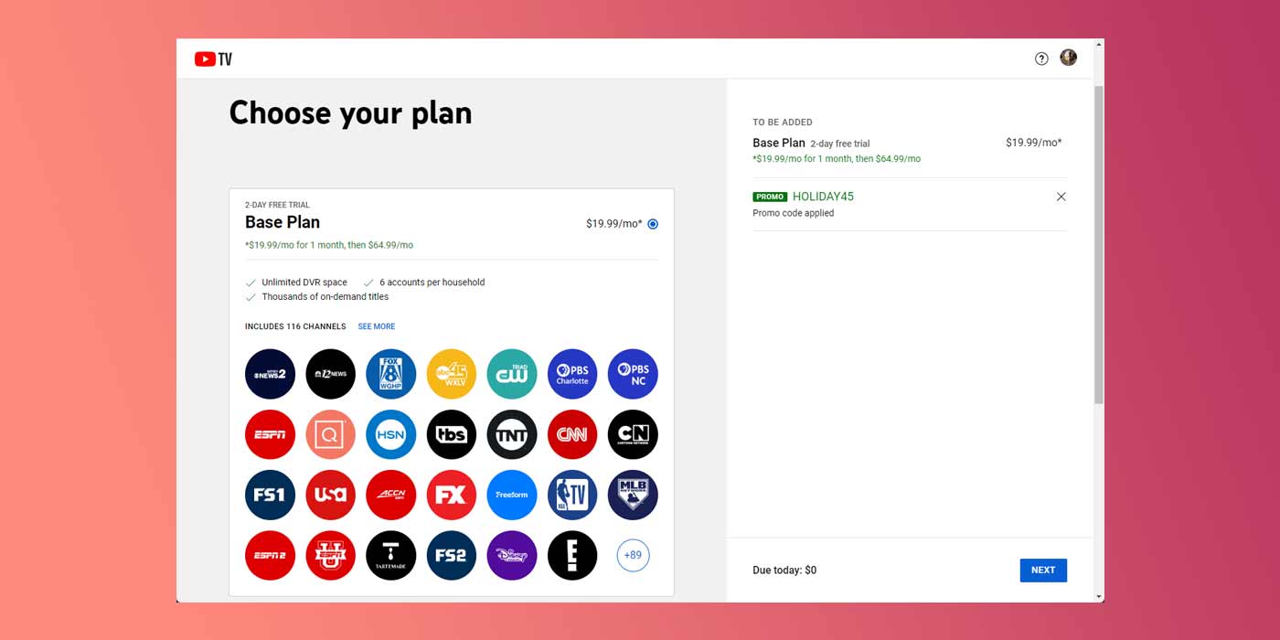 YouTube TV shaving 45 off off first month with holiday deal code