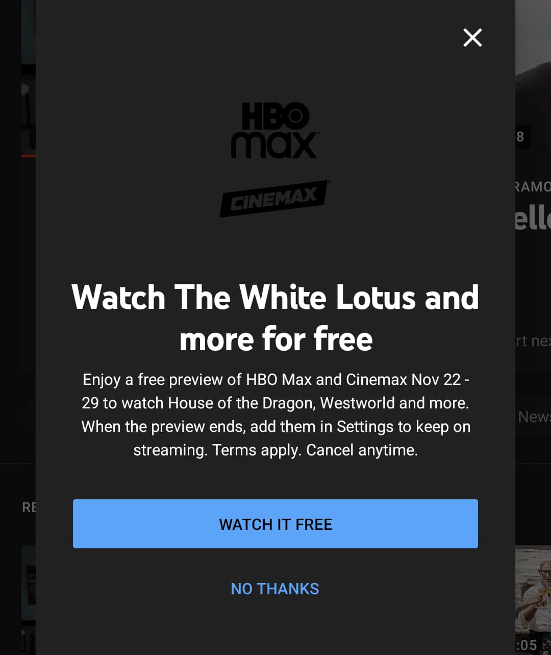 Watch hot sale hbo free