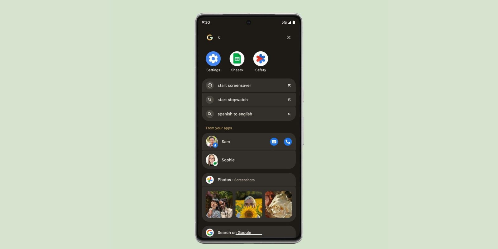 Pixel Launcher search results get a tweaked design