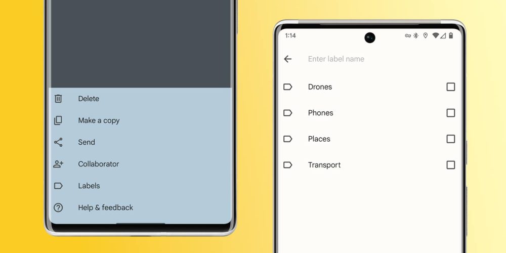 google keep notes labels