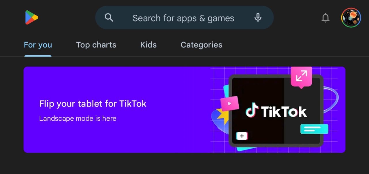 TikTok Android tablet landscape