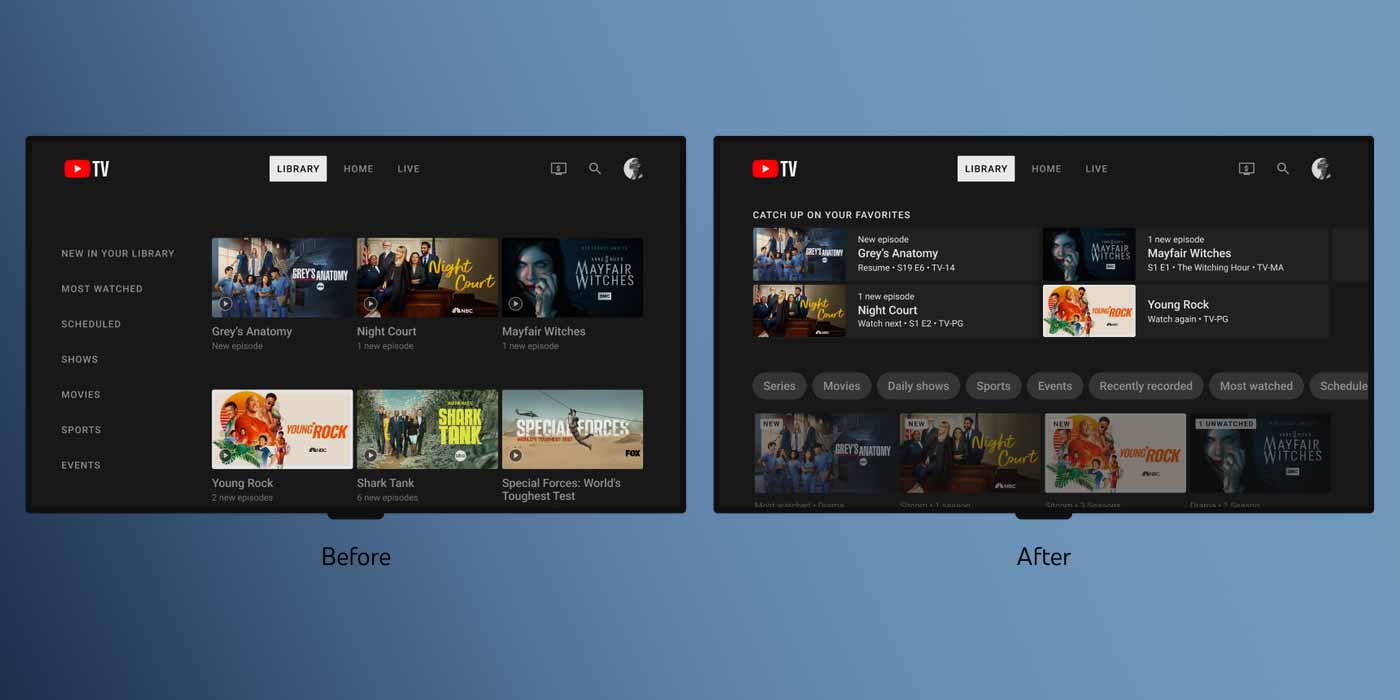 YouTube TV redesigns the Library and Live Guide