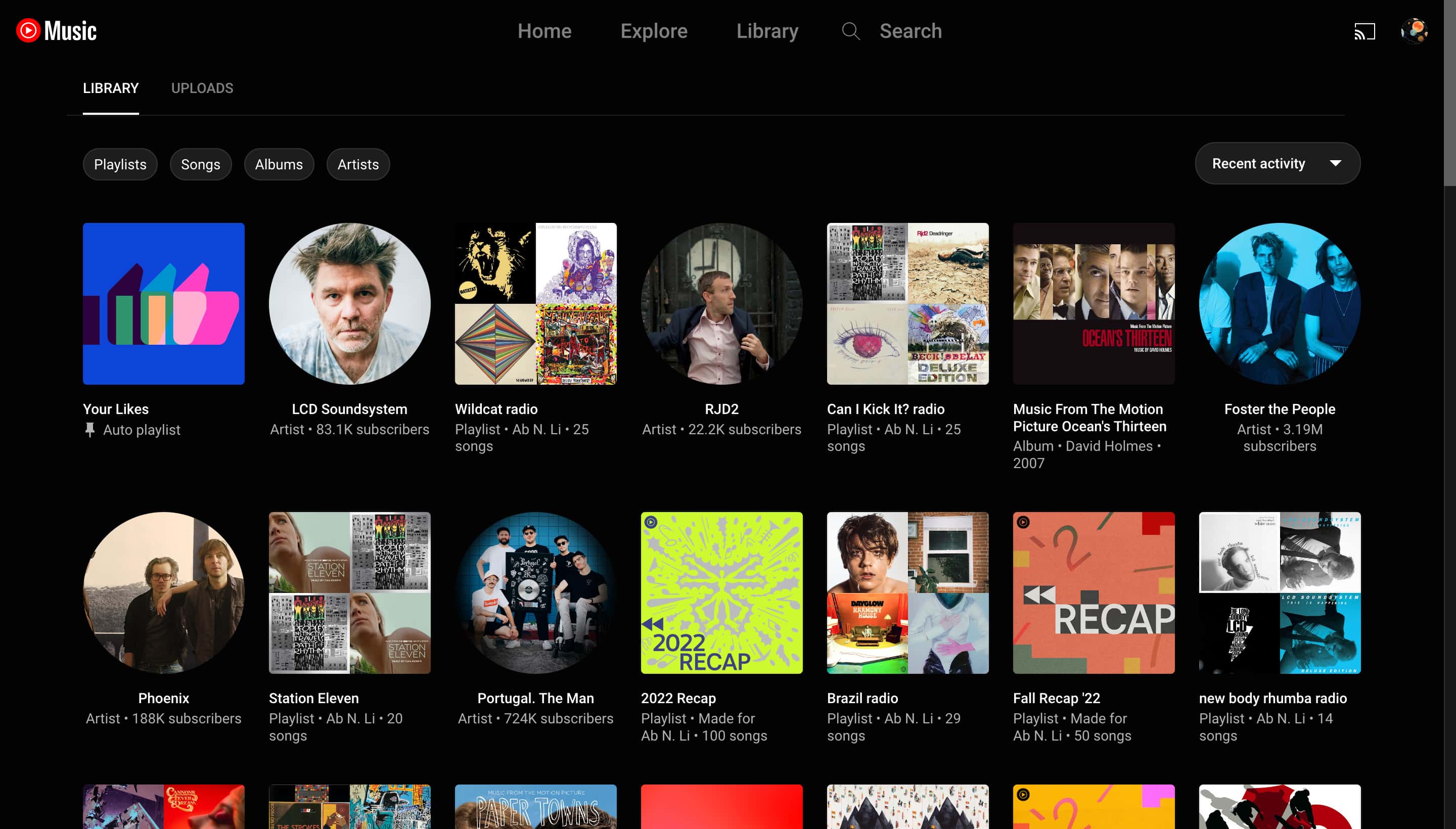 YouTube Music Library web