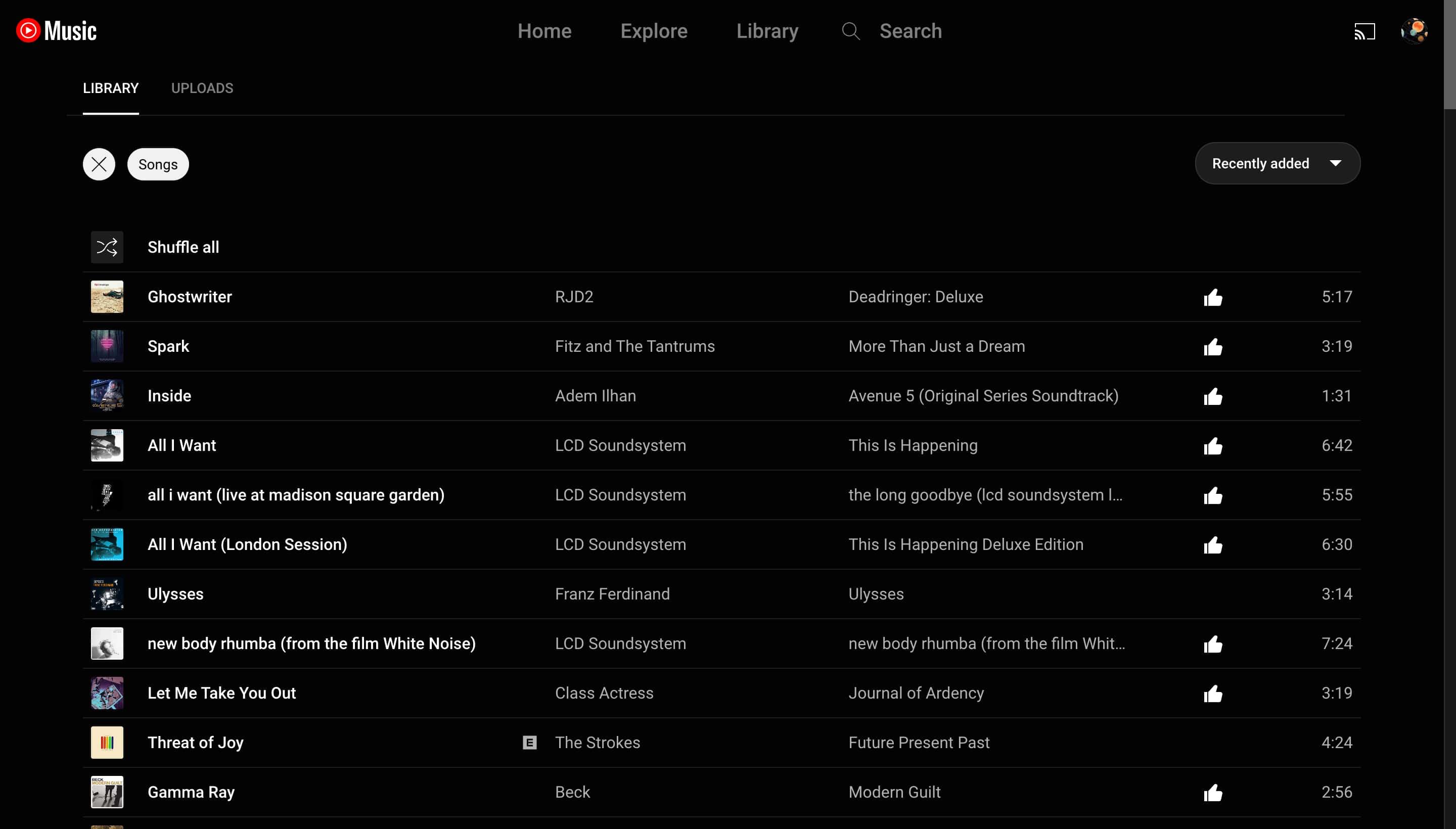 YouTube Music tweaking Library UI on the web
