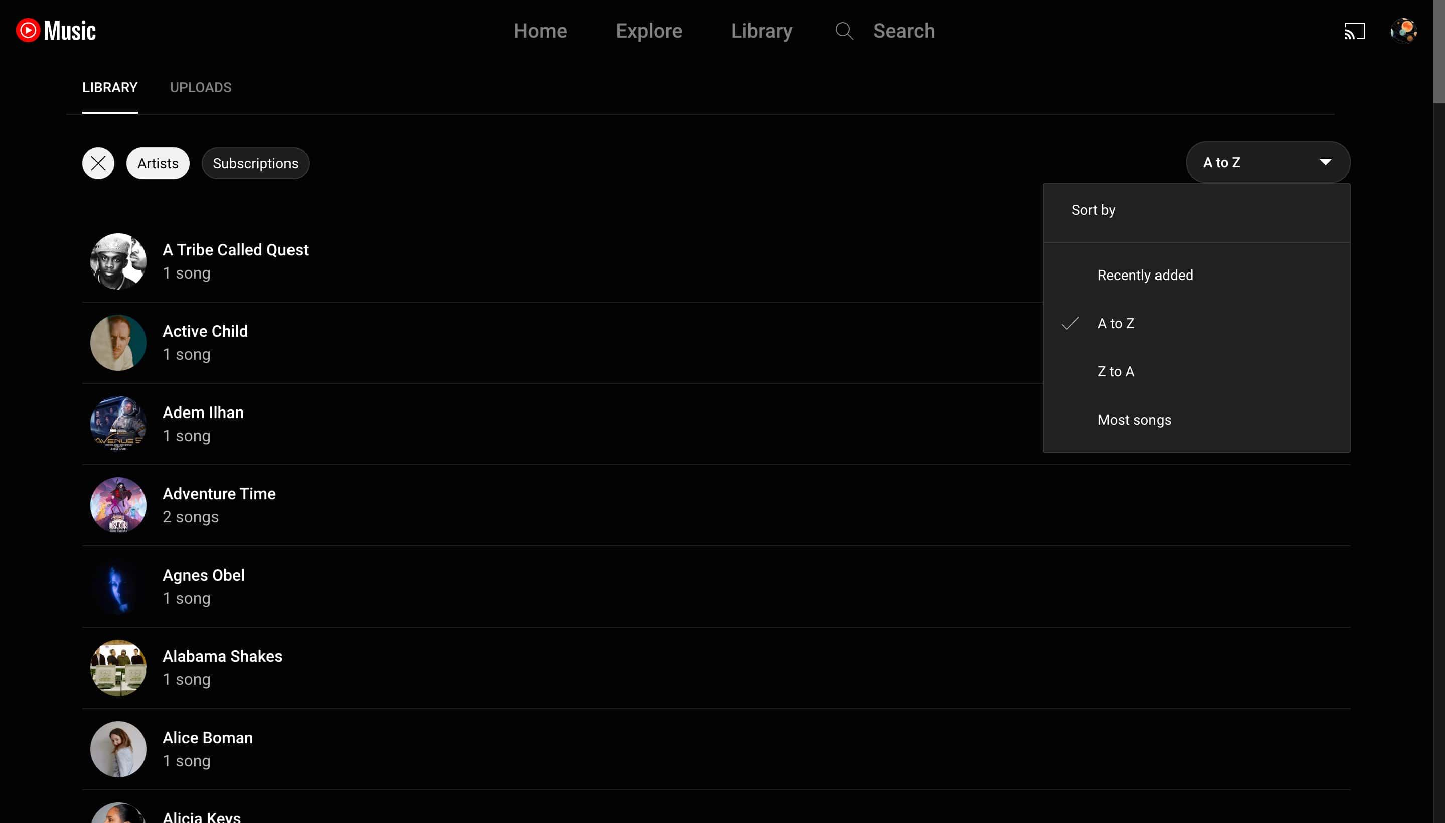 YouTube Music tweaking Library UI on the web