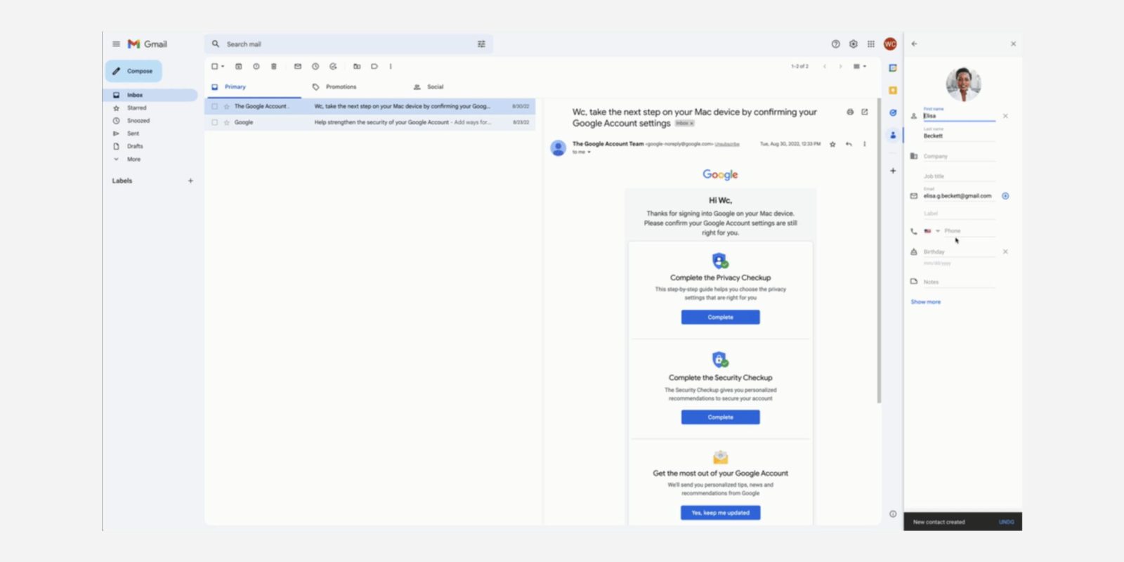 Google Contacts sidebar edit