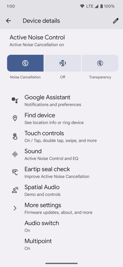 Pixel Buds Pro settings with new "Spatial Audio" section