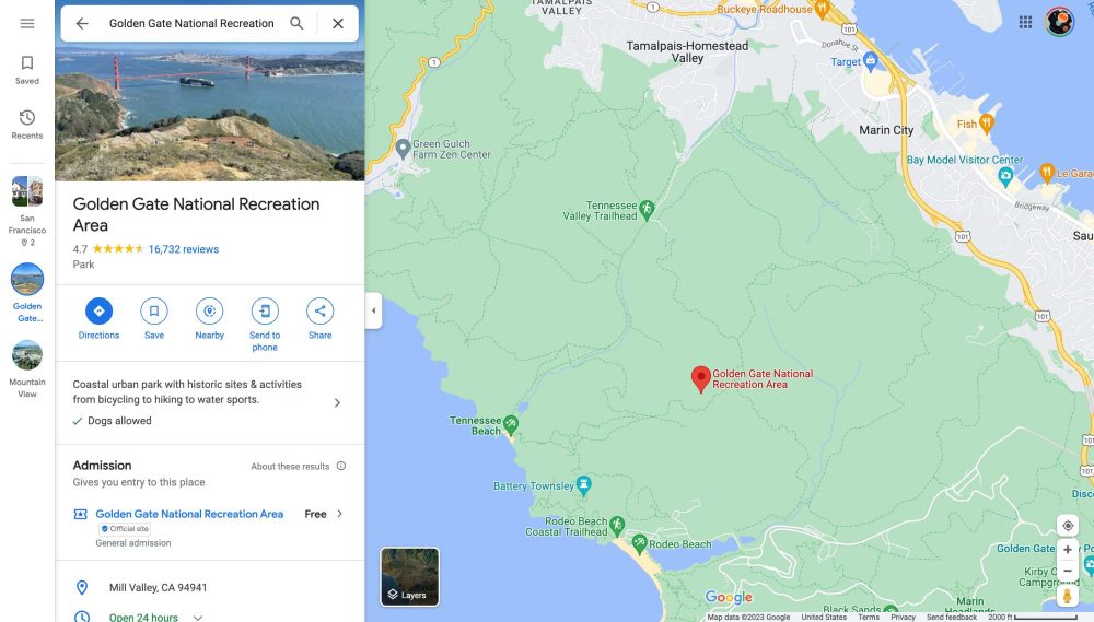 Barra lateral de Google Maps