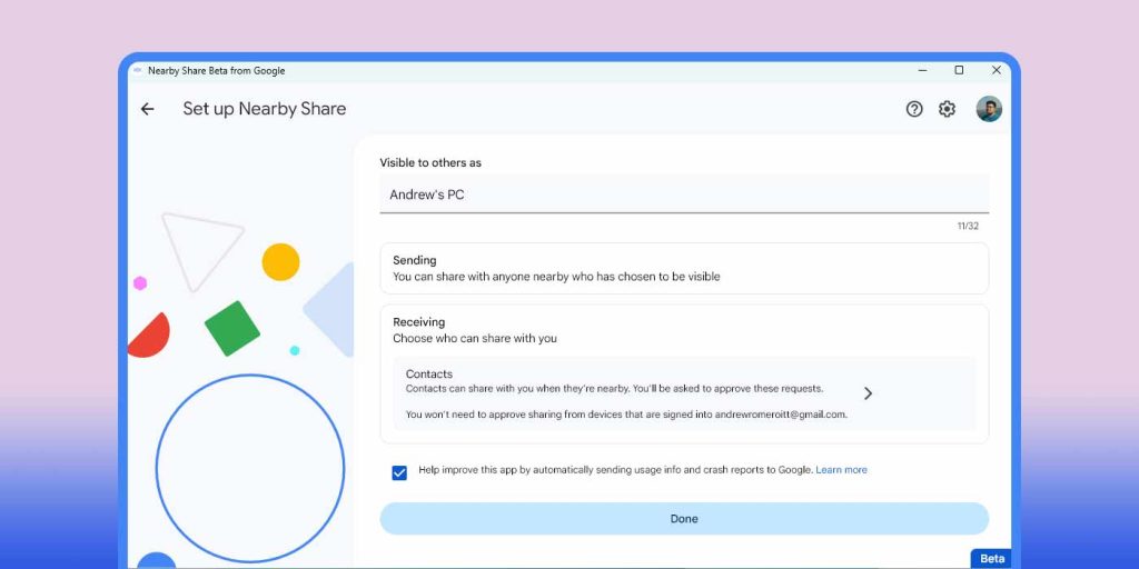 how to nearby share windows pc