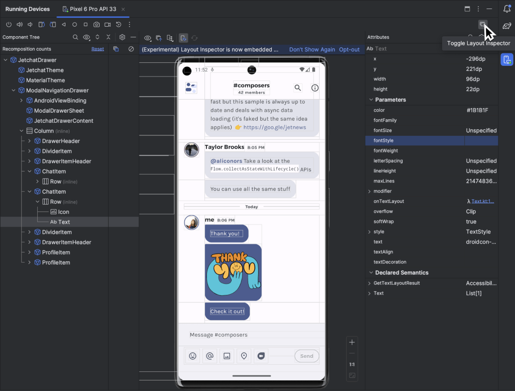 android studio layout inspector