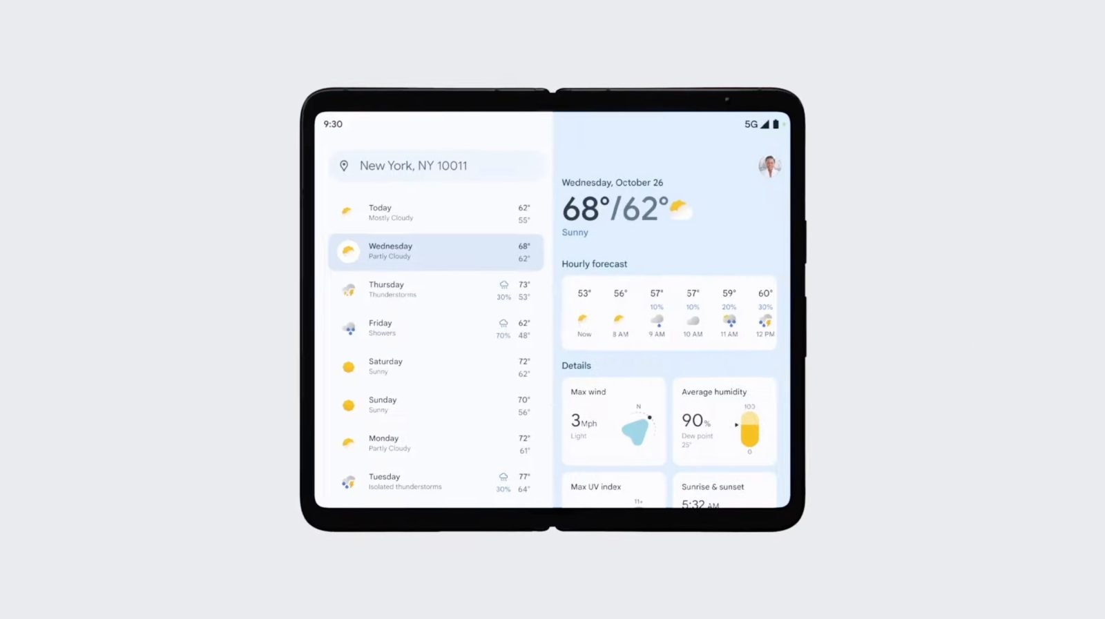 Google Weather Redesign Pixel Fold 1
