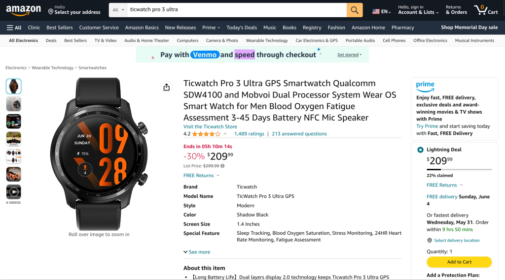 Buy Mobvoi TicWatch Pro 3 GPS Smartwatch online Worldwide 