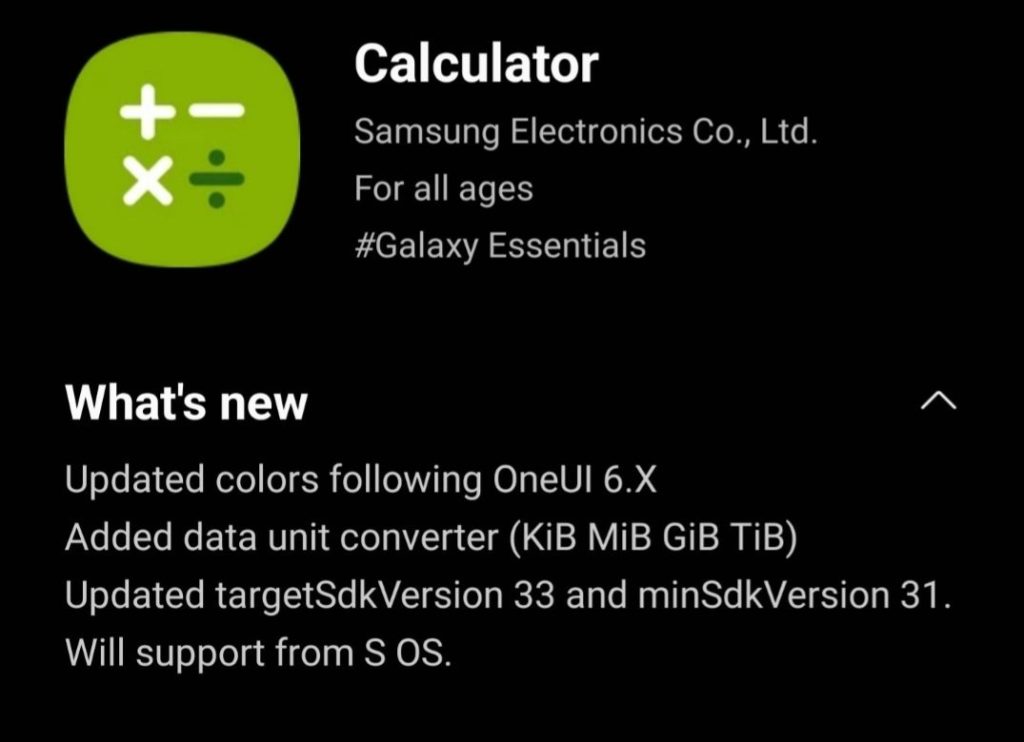 samsung calculator android 14 changelog