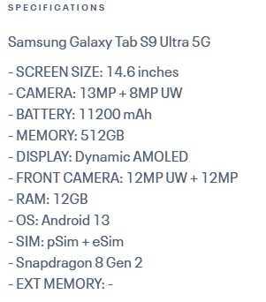 Samsung Galaxy Tab S9 Ultra Specifications, Features and Price