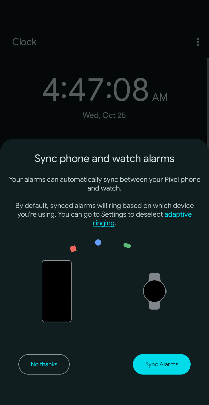 Google Clock 7.6 centers the time, preps Pixel Watch alarm sync