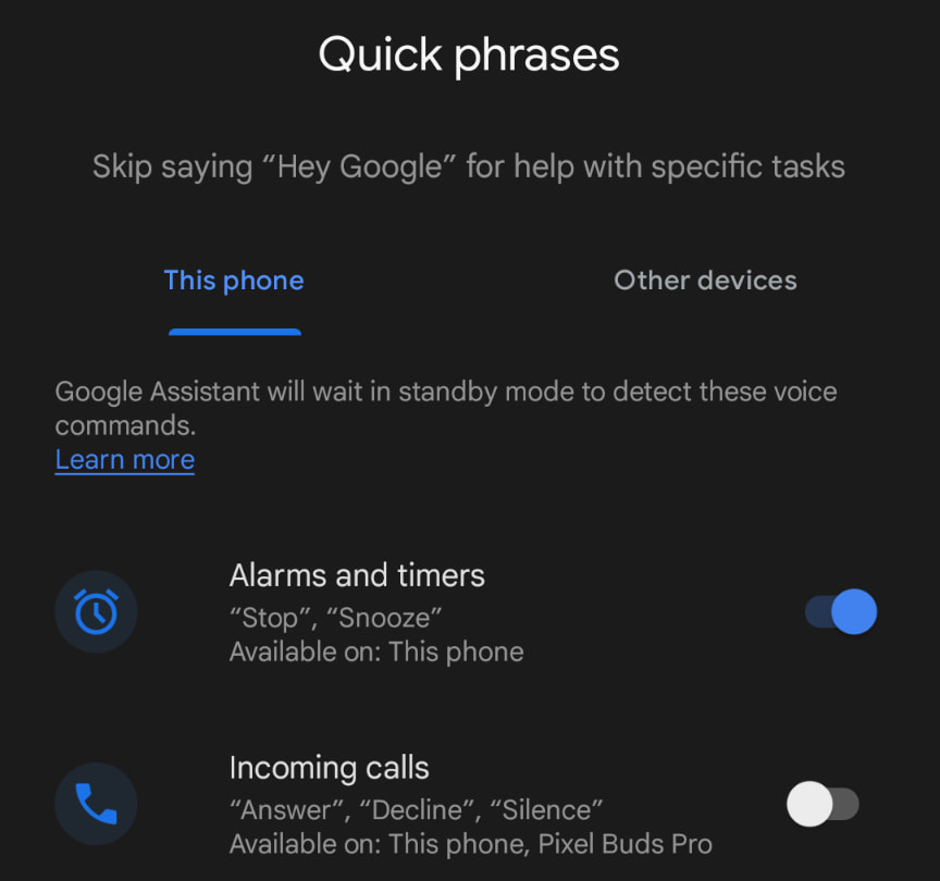 Pixel Buds Quick Phrases