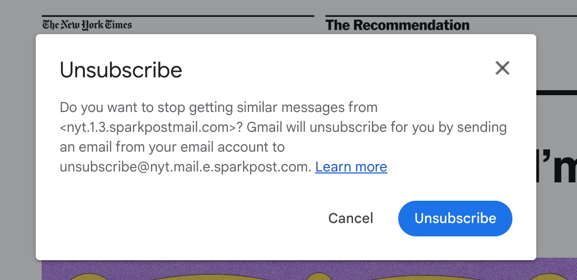 Gmail Unsubscribe button