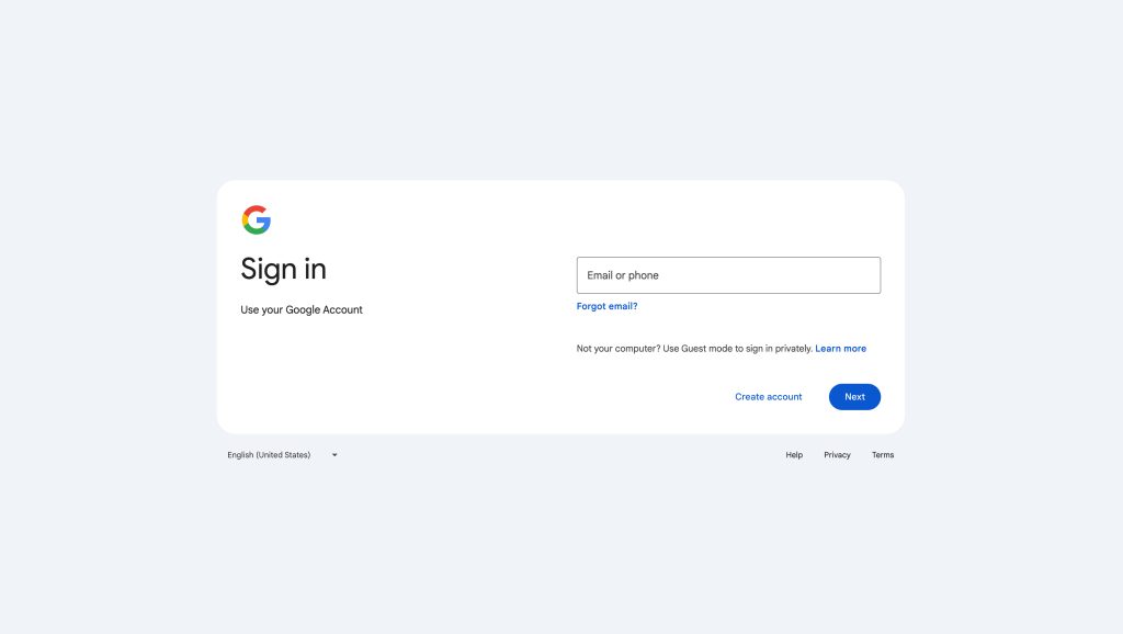 طراحی جدید صفحه ورود به حساب گوگل