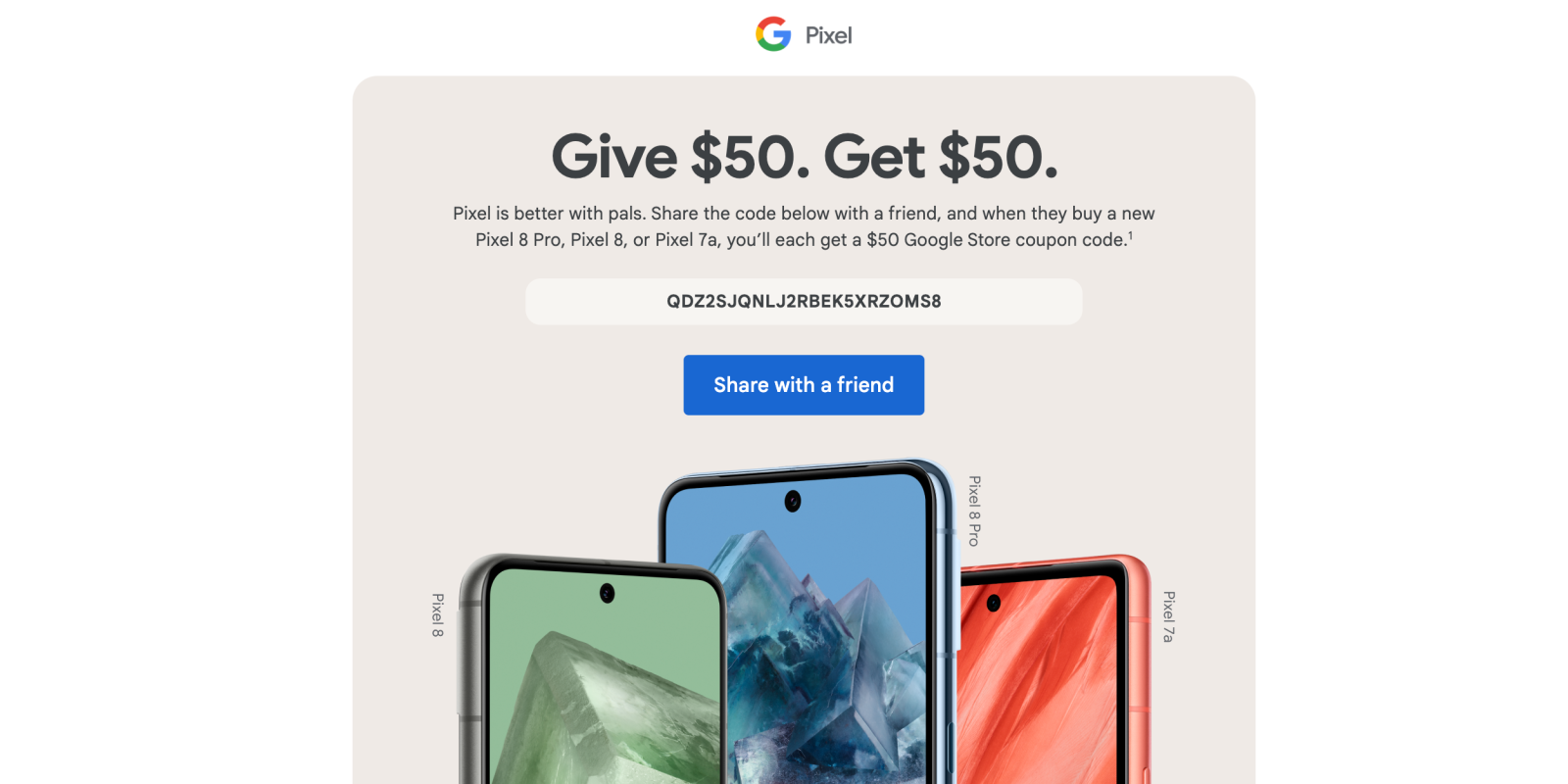 Pixel 8 referral program offers  Google Store credit for both parties