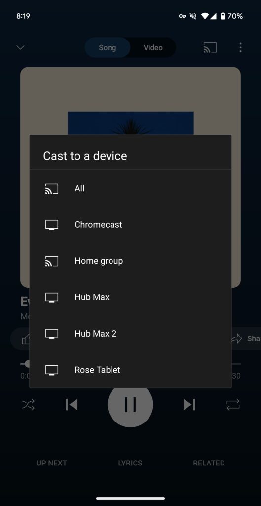 YouTube Music testing Cast sheet redesign on Android
