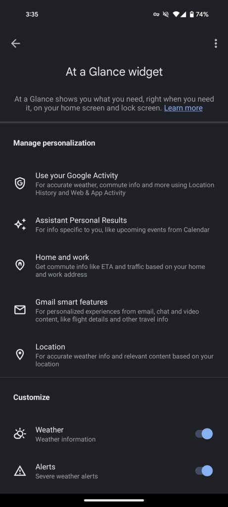 At a Glance widget drops Google Assistant branding