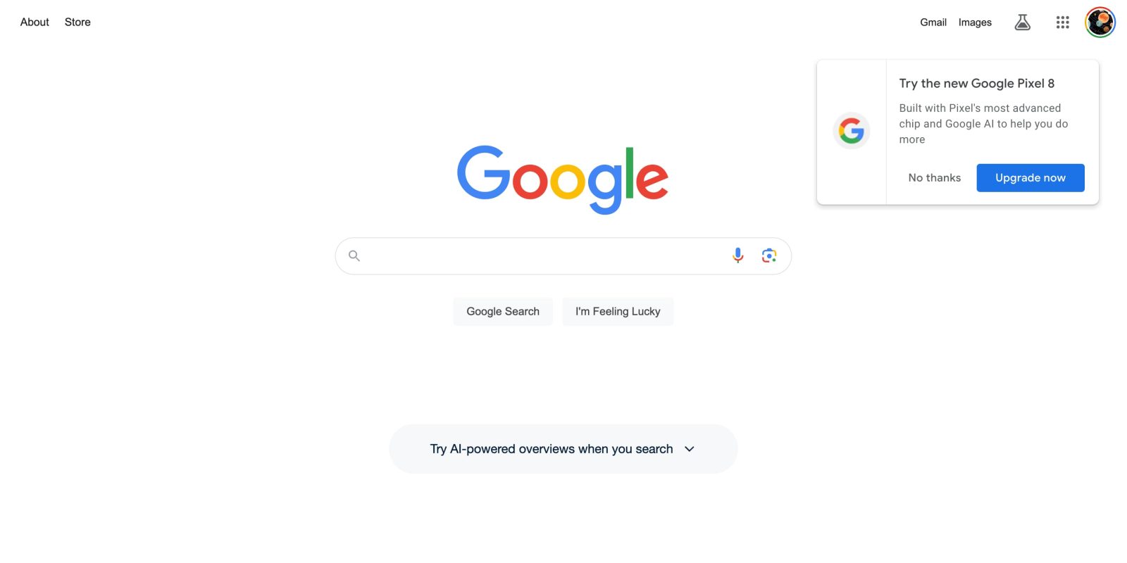Búsqueda de Google que muestra el mensaje «Actualizar ahora» del Pixel 8