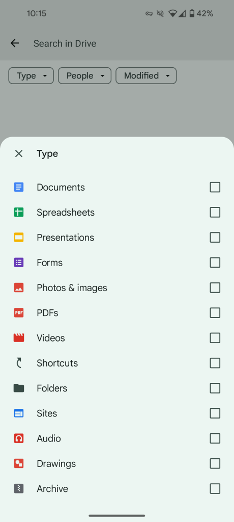 Google Drive search filters