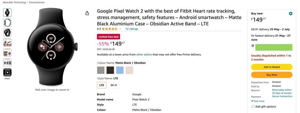 Pixel Watch 2 deals return to the US, deep discounts in UK