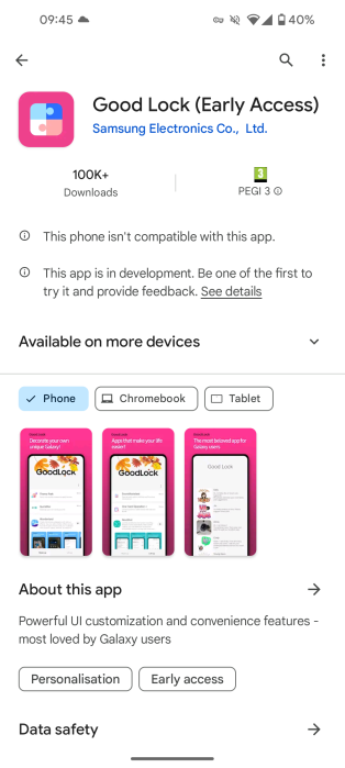 Good Lock listing on Google Play Store