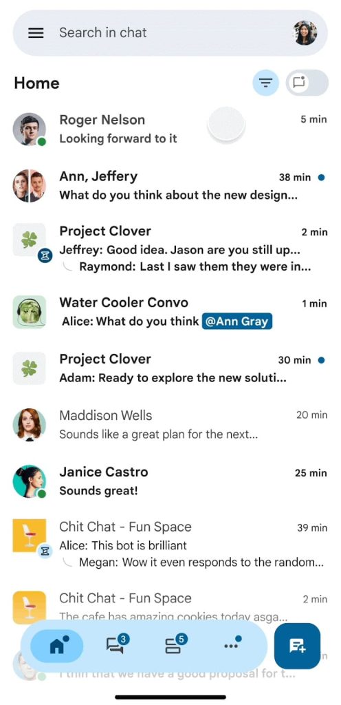 Google Chat's floating bottom bar adding more Material You