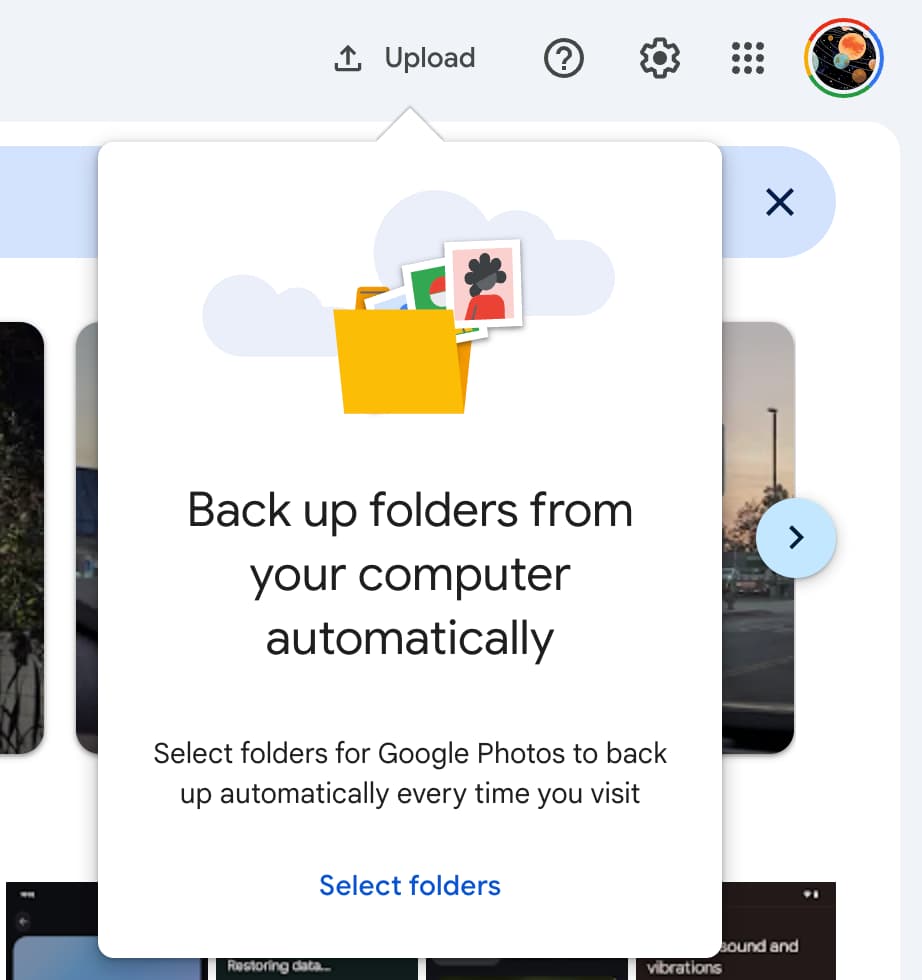 Google Photos folder backup