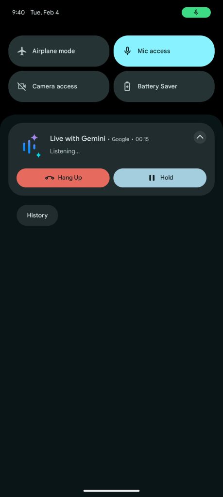 Gemini Live call notification