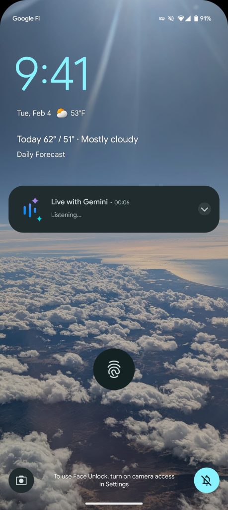 Gemini Live call notification