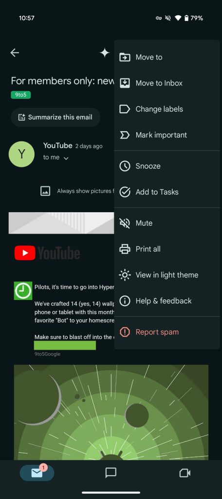 Gmail Android menu redesign