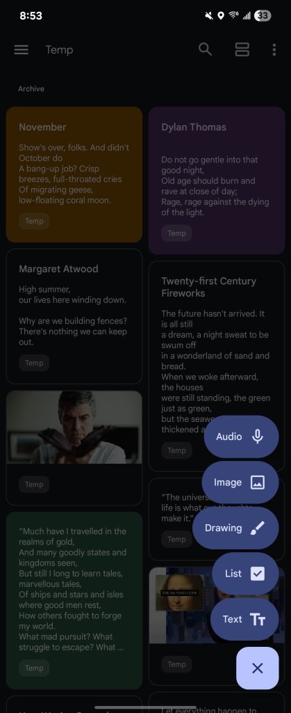 Google Keep default notes