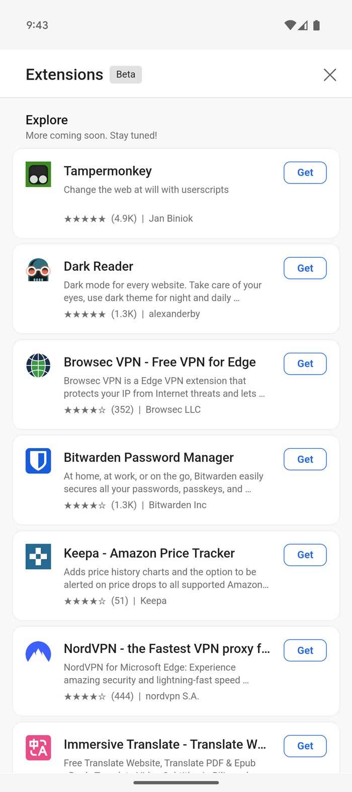 Microsoft Edge adds extension store for Android before Chrome