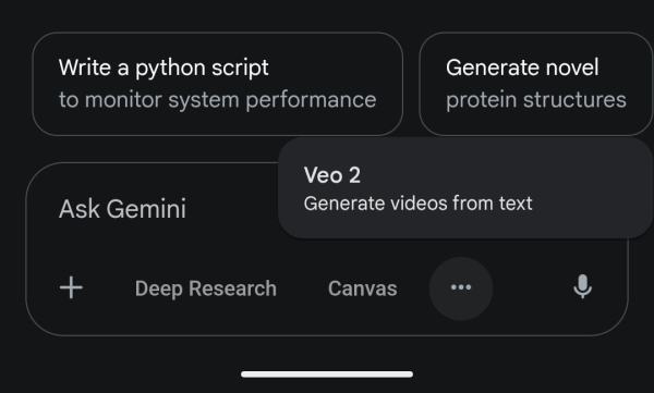 Barre de suggestions de l'application Gemini