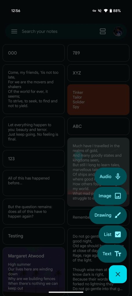 Google Keep text notes