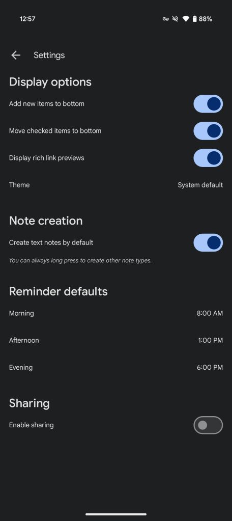 Google Keep text notes