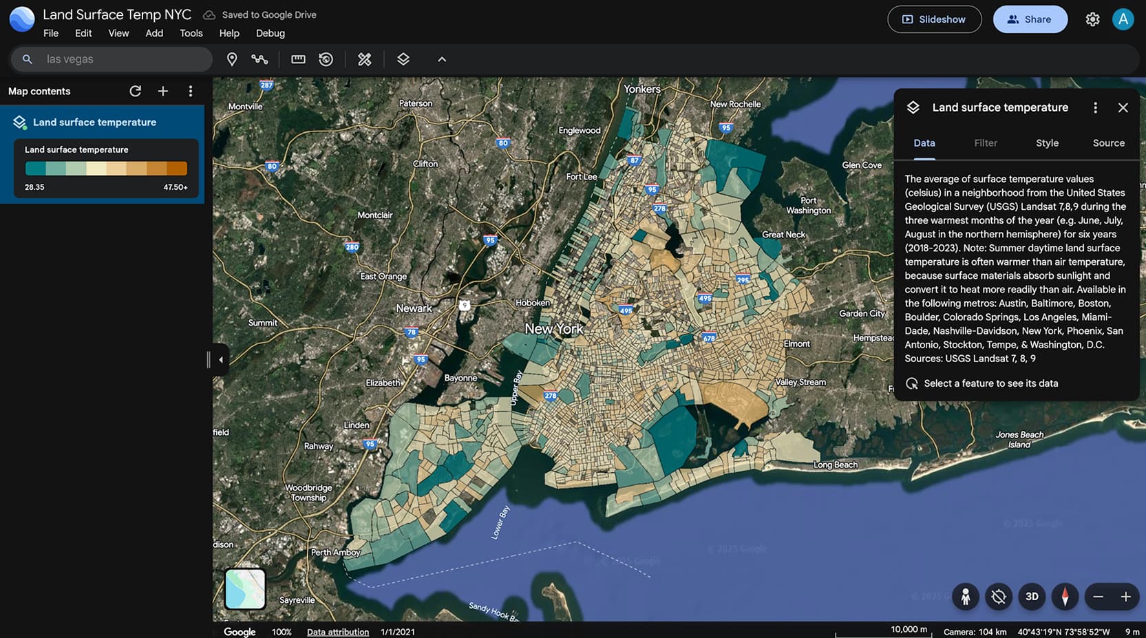 Températures de surface terrestre sur Google Earth